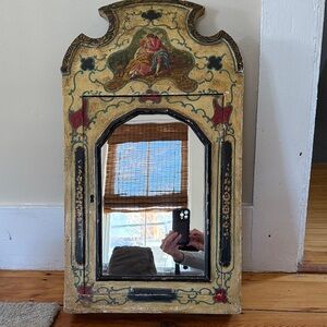 Vintage Italian Hand-Painted Florentine Style Cabinet with Mirror Door ✨